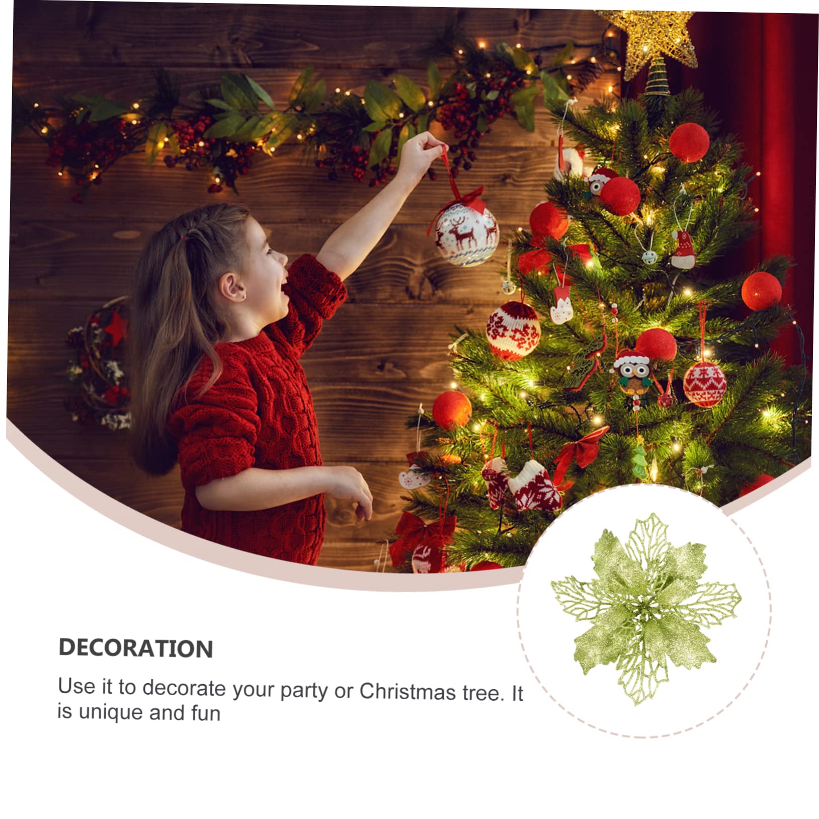 3 Ensembles de 12 pièces de Fleurs Creuses de Noël en Faux Poinsettia Ornements de Couronne de Noël Fournitures de Fleurs artificielles de Noël Guirlande Blanche décor 16c Poudre de Paillettes