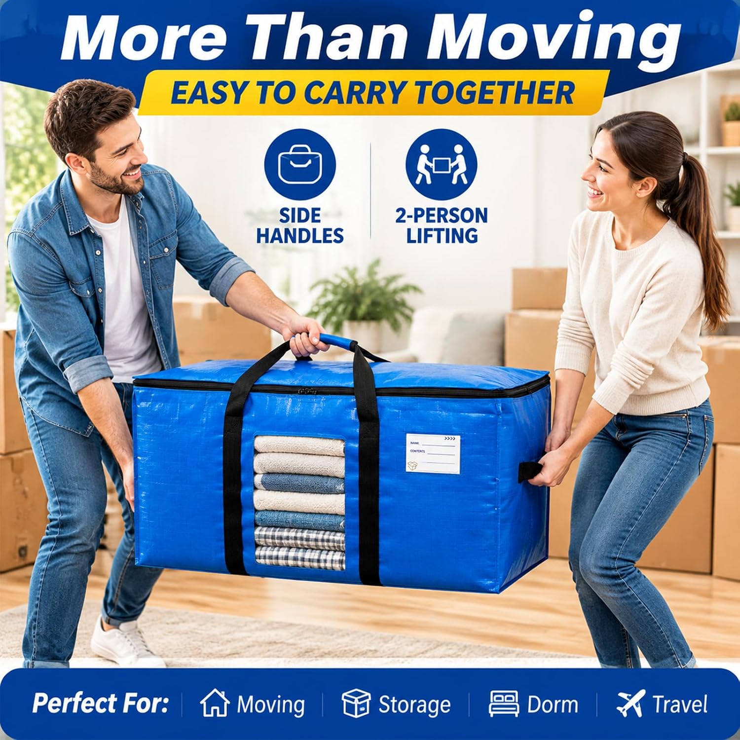 4/6/10 Pack Heavy Duty Moving Bags, 95L Large Storage Bags for Organizing