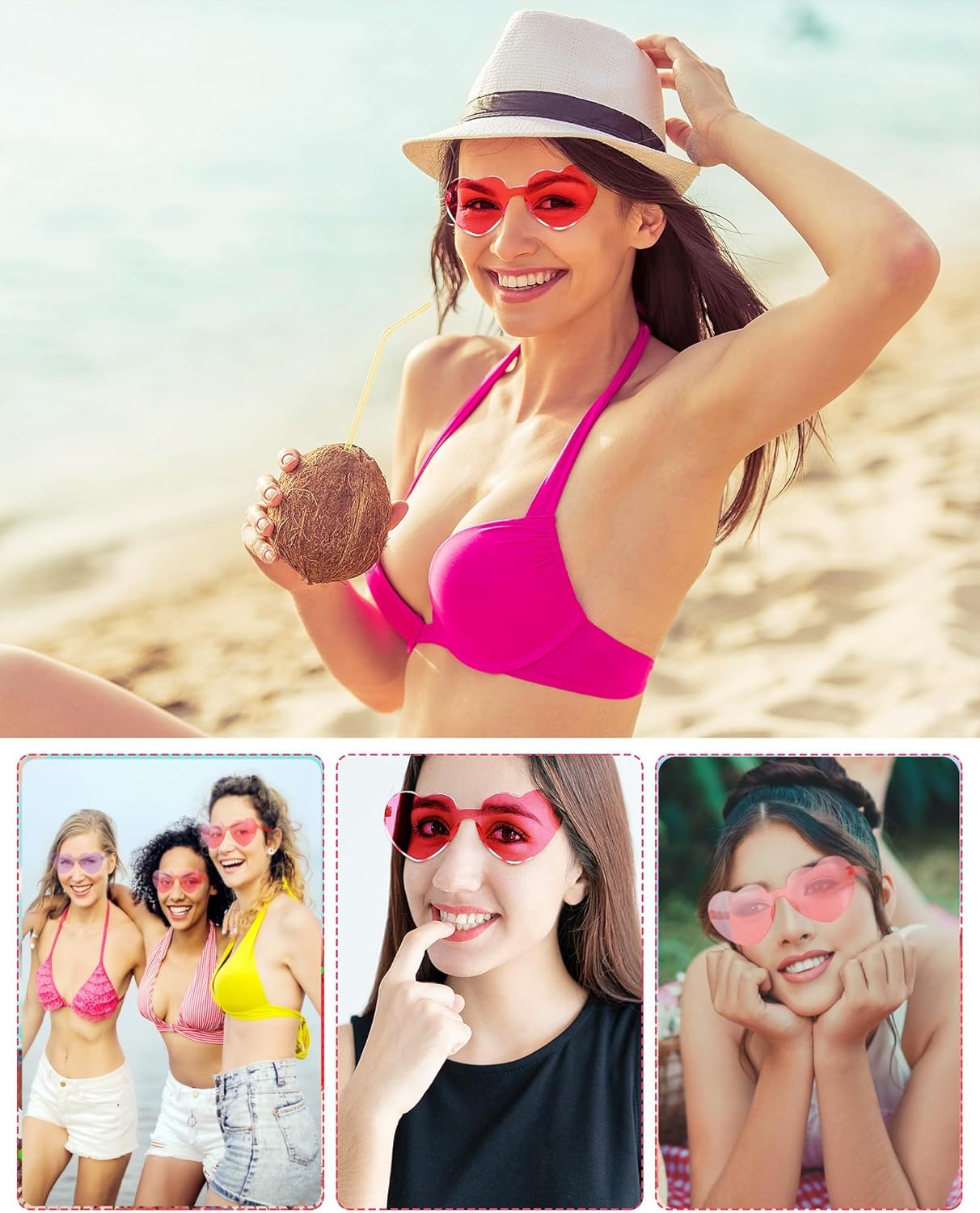 9 Pairs Heart Glasses Heart Shaped Frameless Sunglasses Trendy Transparent Color Party Sunglasses - Image 6