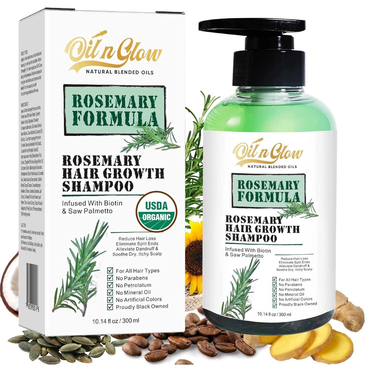 Product image of USDA Organic Rosemary Hair Growth Shampoo For Thickening, Regrowth & Strengthening for Men & Women with Biotin, Scalp DHT Blocker Saw Palmetto For Thinning Hair Loss 10 Fl. Oz- Fragrance Free