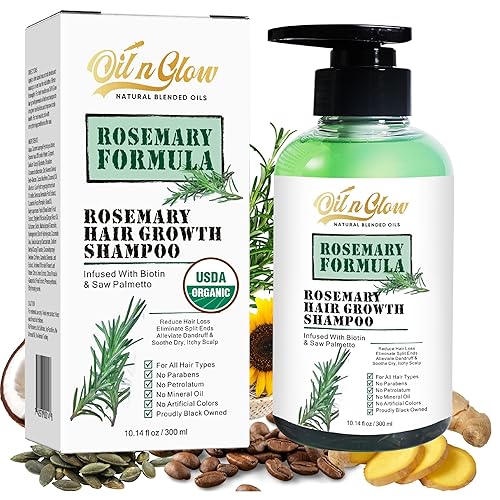 Champú orgánico USDA para el crecimiento del cabello de romero para engrosar, volver a crecer y fortalecer para hombres y mujeres con biotina,