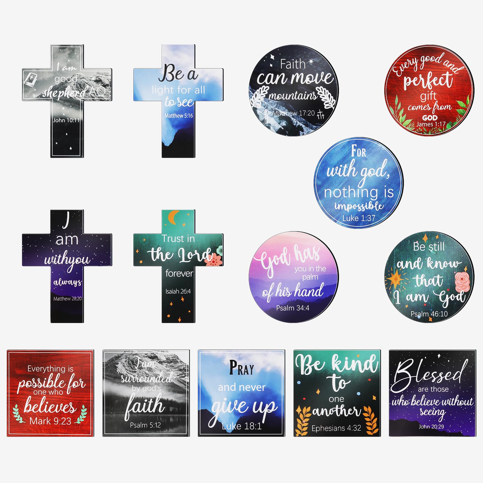 Saillong 15 Pcs Inspirational Magnets for Refrigerator Fridge Decor Accessories with Bible Verses Faithful Locker Inspired Fridge Christian Motivational Quote Magnets, 3 Shapes(Scenery)