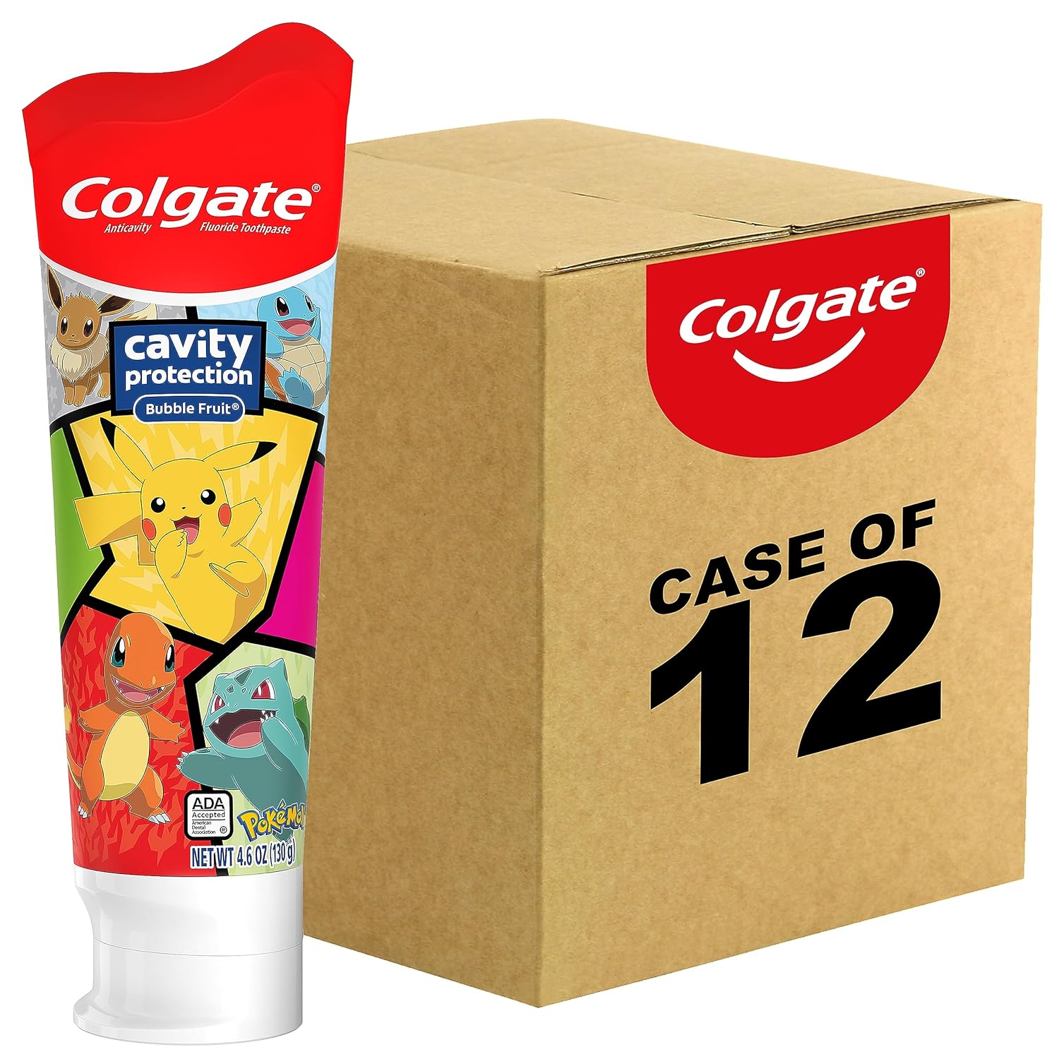 Colgate Kids Toothpaste with Fluoride, Anticavity & Cavity Protection Toothpaste, for Ages 2+, Pokemon, Mild Bubble Fruit Flavor, 4.6 Ounce (Pack of 12)