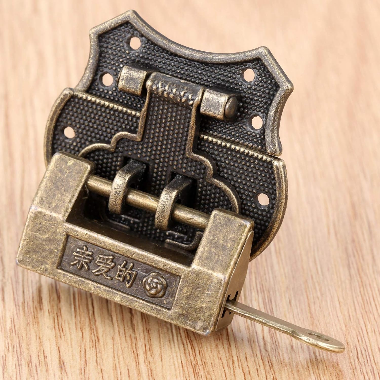 Chinese Antique Box Buckle,Antique Lock Buckle.Antique Bronze Chinese Old Lock Wooden Box Padlock with Vintage Box Latch Hasp Home Furniture Buckle Clasp Lock Hardware (Color : C)