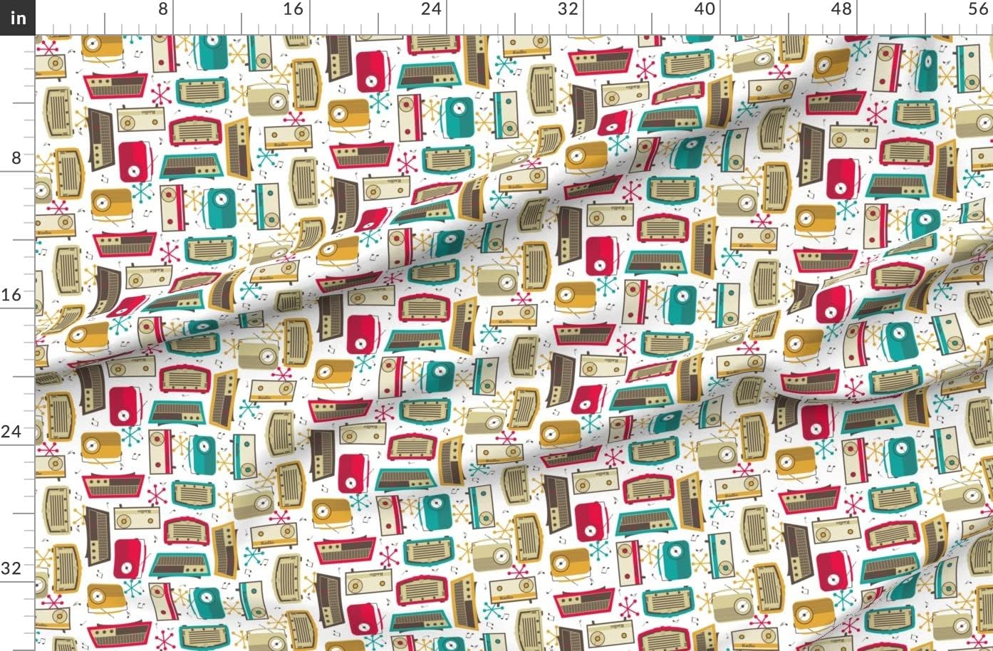 Spoonflower Fabric - Retro Atomic Technology Music Mid Century Geek Radio Printed on Polartec(R) Fleece Fabric by The Yard - Sewing Blankets Loungewear and No-Sew Projects