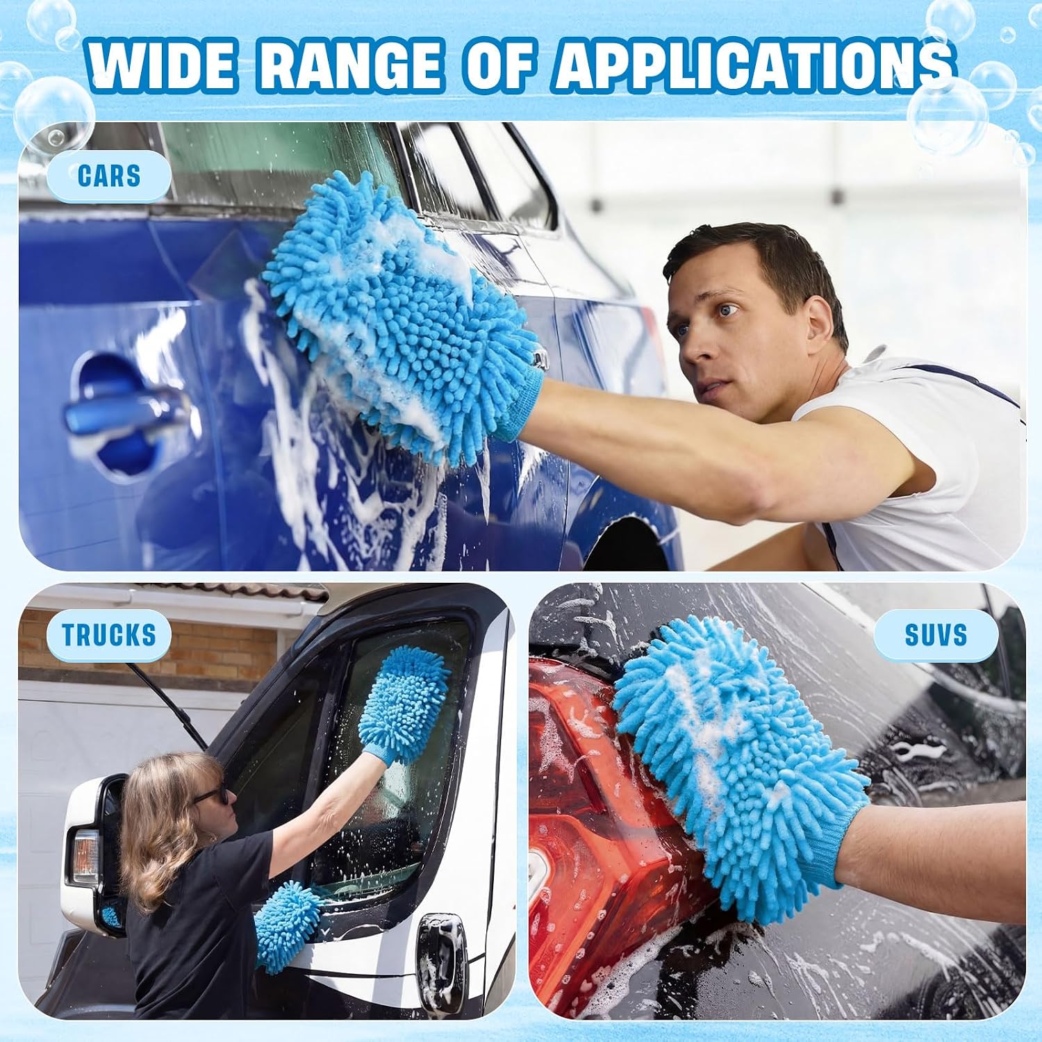 24 Pack Car Wash Mitts Bulk Microfiber Wash Mitts, Blue