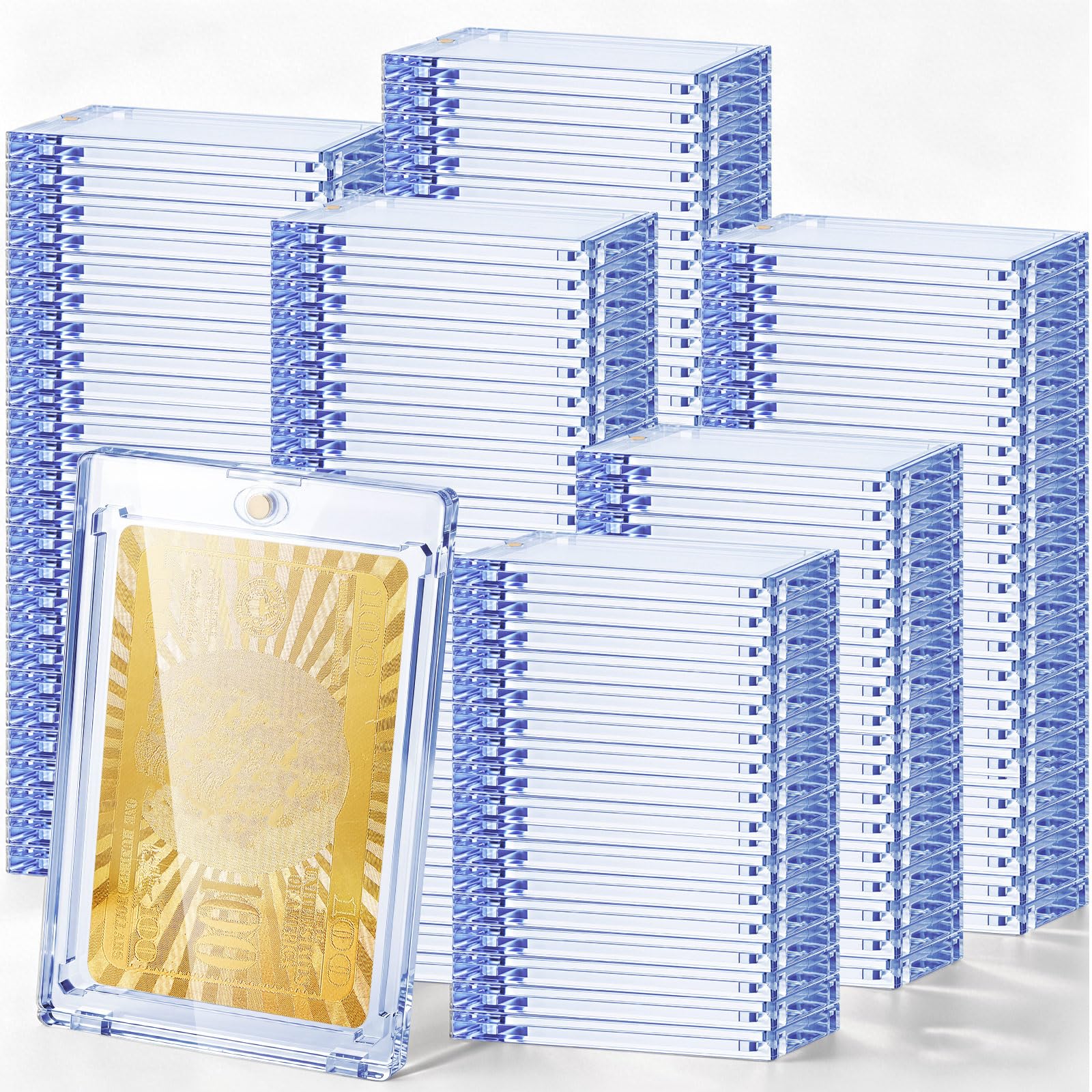 SATINIOR 150 Pcs 100 Pt Acrylic Magnetic Card Holders 2.5 x 3.54 Inch Tag Holder Clear Protectors Hard Plastic UV Protection Case for Sports Baseball Card Trading Storing Displaying