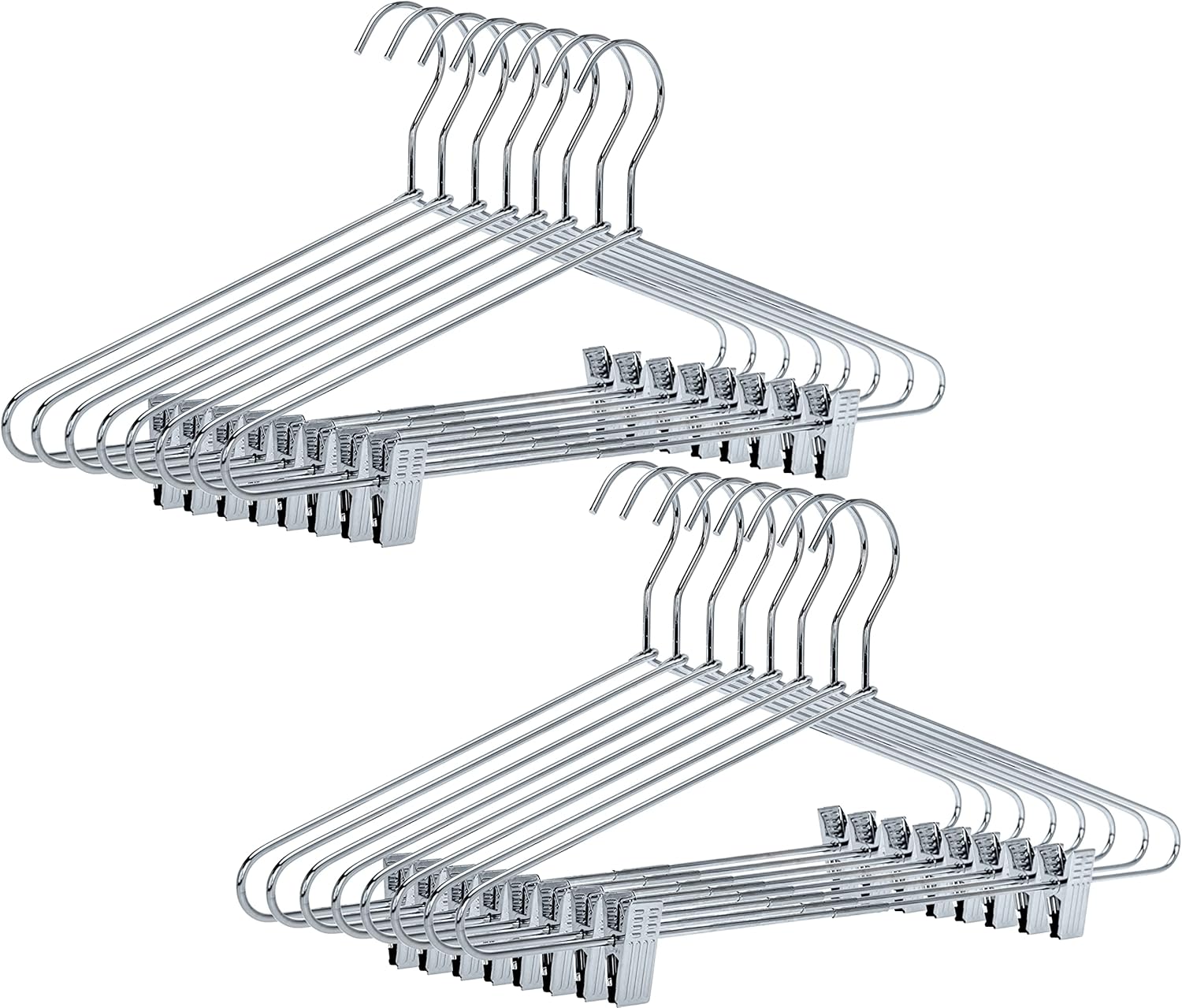 Quality Pant/Skirt Blouse Hanger 100-Pack, Heavy-Duty Skirt Hangers with Clips, Adjustable Clip Pants Hanger, Chrome (Chrome, 100)