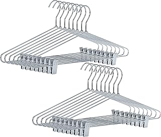 Quality Pant/Skirt Blouse Hanger 100-Pack, Heavy-Duty Skirt Hangers with Clips, Adjustable Clip Pants Hanger, Chrome (Chrome, 100)