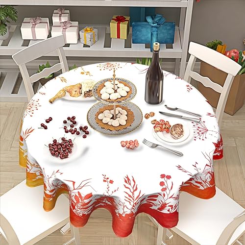 Miniatura 7 de Giwawa Mantel de hojas de otoño naranjas, mantel de hojas de otoño naranja y amarillo, cubierta de mesa redonda de plantas circulares de 60 pulgadas