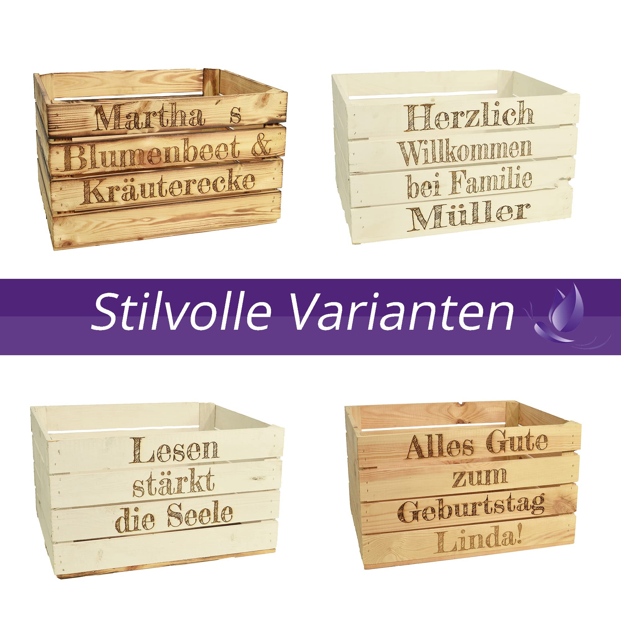Holzkiste Noa Natur 50x40x30cm mit Gravur - Obstkiste Weinkisten Holzkisten
