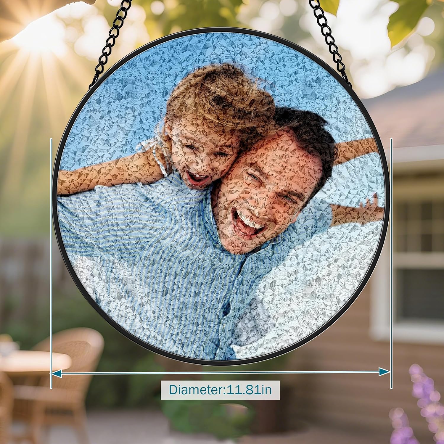 Personalized Stained Glass Sun Catcher, Family Photo Window Hanging Ornament for Friends and Family, Customized Photo Gift,Birthday, Mother's Day, Valentine's Day and Easter(11.81inch)