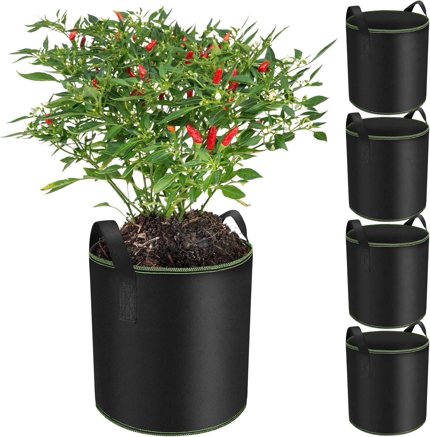 Enbagold Bolsas de Cultivo para Plantas Tomates Patatas, 5 Piezas 20L Macetas de Cultivo Huerto Urbano, Bolsa de Siembra con Asas