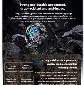 Smart Watch,Bluetooth Military Smartwatch Men,100+ Sports Modes Fashion Fitness Watches,Heart Rate Blood Pressure Blood Oxygen Monitoring,Black