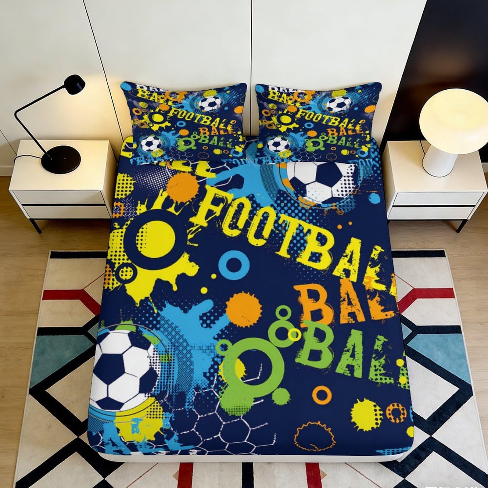 Jqzkxnhpbr Style-8 3D Printed Football Graffiti Fitted Sheet Microfiber Soft Breathable Soccer Ball Bed Cover For Bedroom Dorm Decor 90X200x25cm