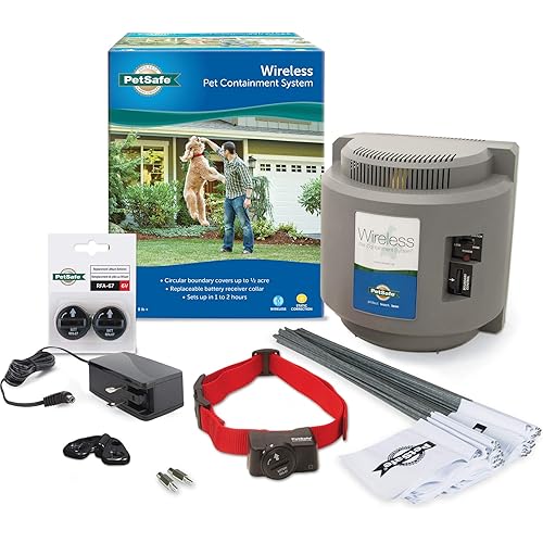PetSafe Wireless Fence Pet Containment System with Extra Battery Pack, Covers up to 1/2 Acre, for Dogs Over 8 lb., Waterproof Receiver with Tone/Static Correction