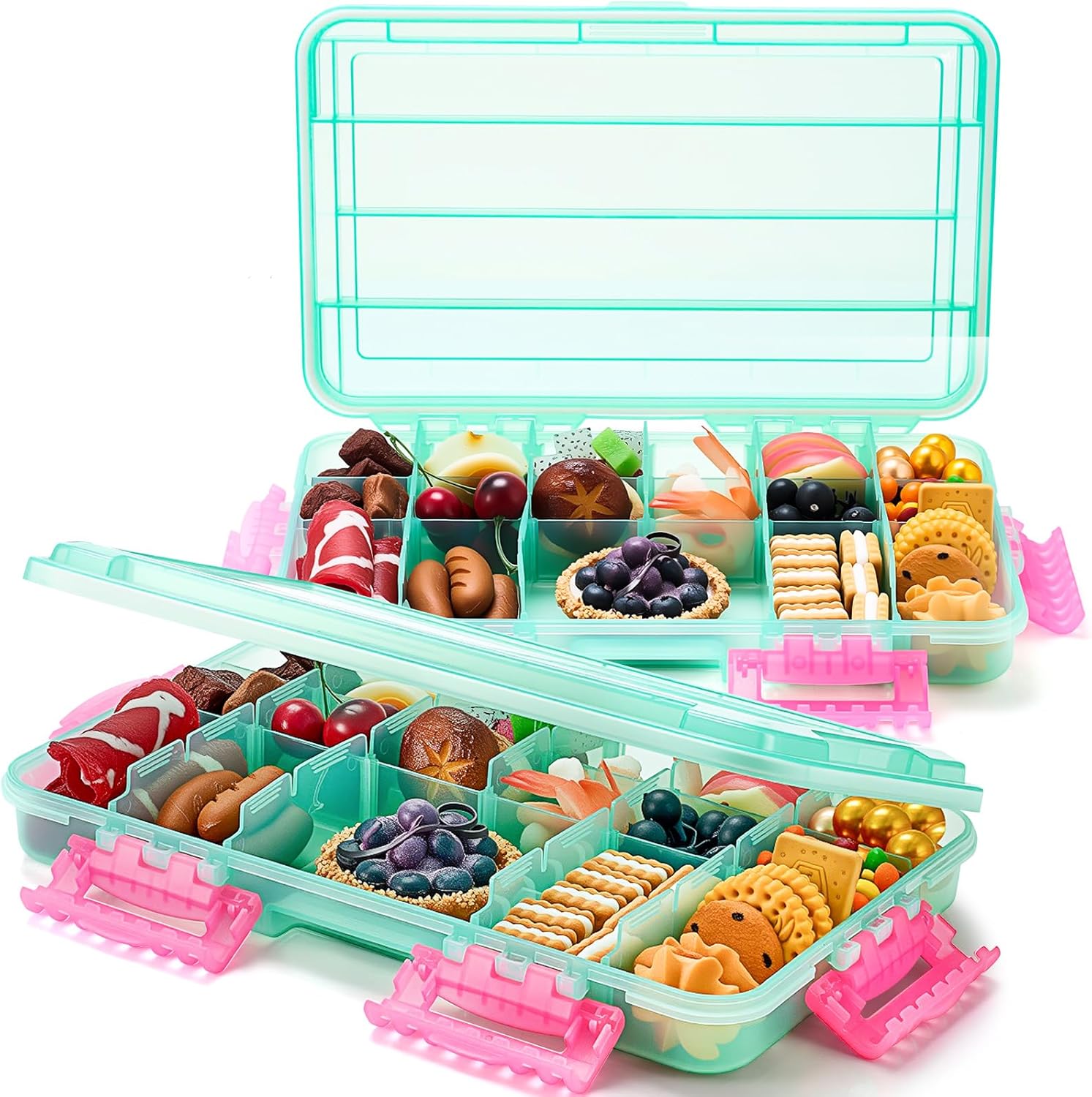2 Pcs Large Snack Box Containers Waterproof Charcuterie Tackle Box, 17 Adjustable Compartments, 14 x 9 Inch Meal Prep Container Tray with Lid for Travel, Beach, Parties & Tailgating, Dishwasher Safe