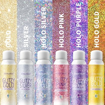 Hair Glitter Body Glitter Spray, 150ML Glitter Hairspray Holographic Silver Glitter Spray for Hair and Body, Hair Glitter for Kids Women, Body Shimmer Festival Makeup 4.2 Fl Oz