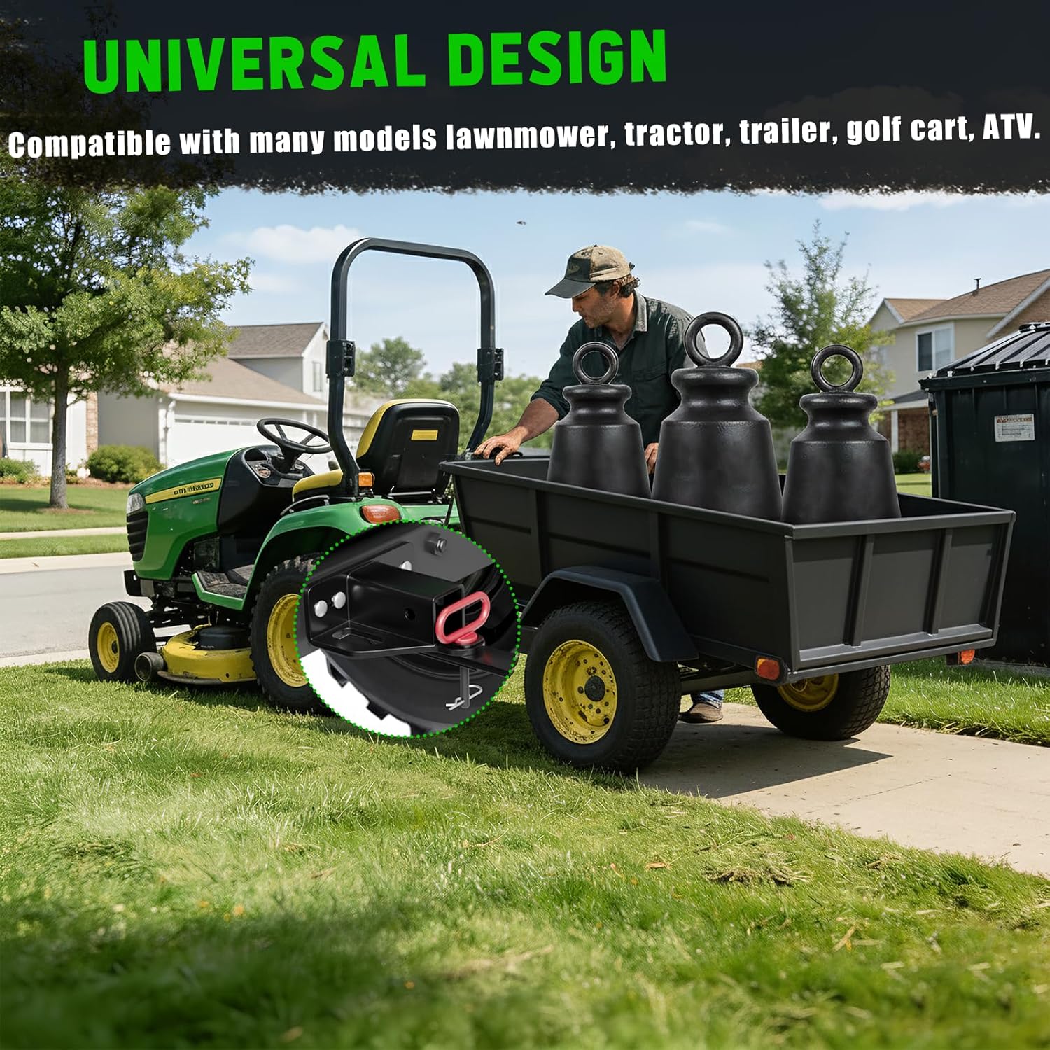 Zero Turn Lawn Mower Hitch with 2" Receiver, 6mm Thicker Heavy Duty Steel Bolt On Trailer Hitch with Chain Slot & Hitch Pin & Clip, Universal Fit for Tractor, ATV, Trailer