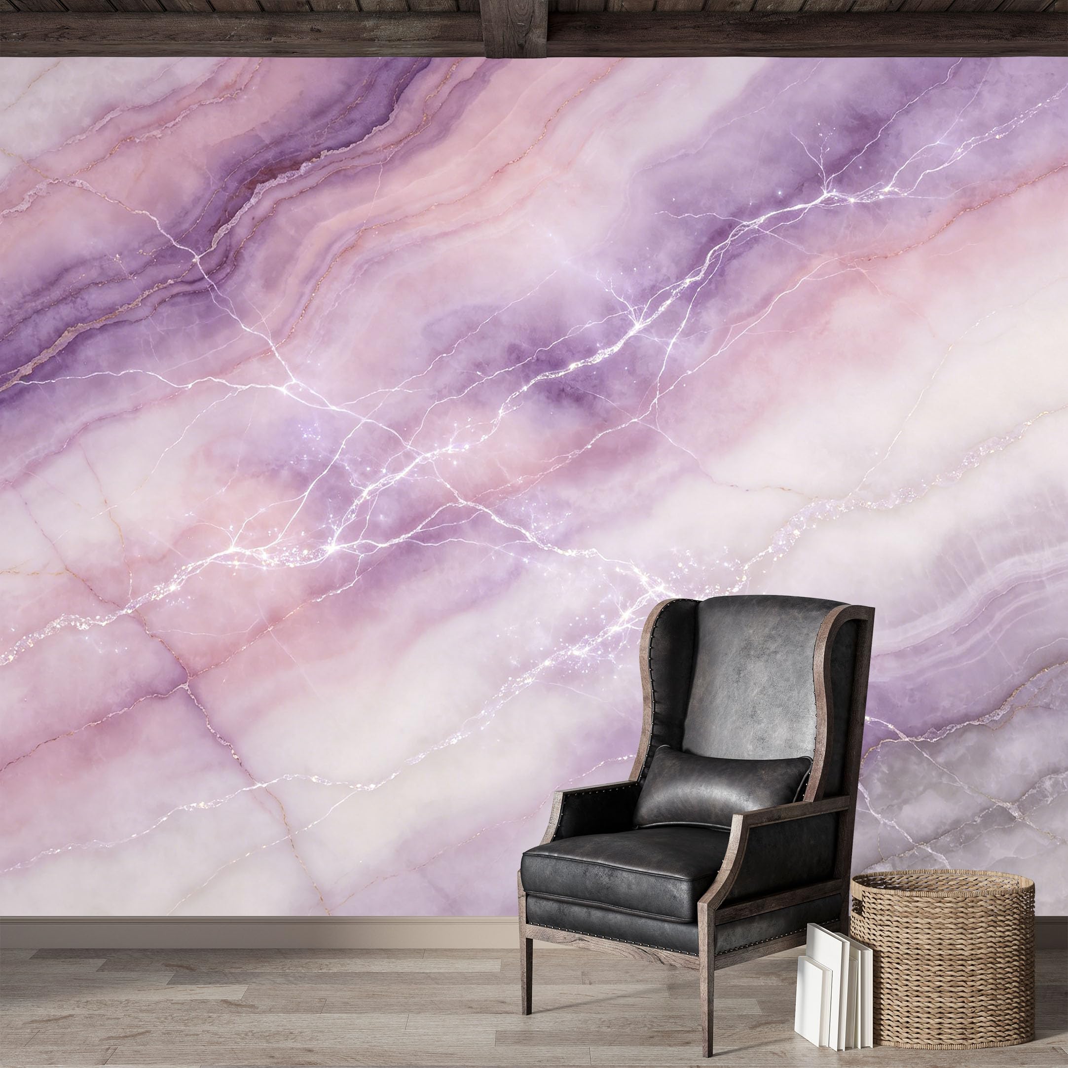Custom Size Wall Mural,Purple Agate Marble Stone Texture Glitter Sparkle Premium Water Activated SelfAdhesive Wallpaper,Removable Wall Covering for Indoor Home Decor