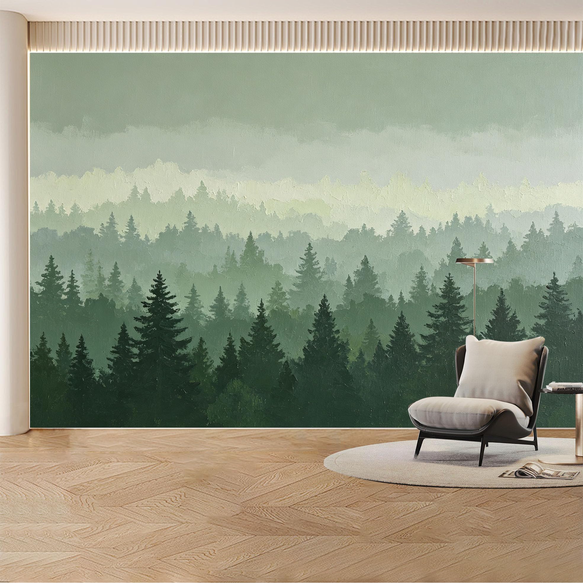 Custom Wall Mural Wallpaper Forest Landscape Nature Modern Large Wall Art Misty Minimalist Removable SelfAdhesive Large Photo for Living Room， Bedroom， Office