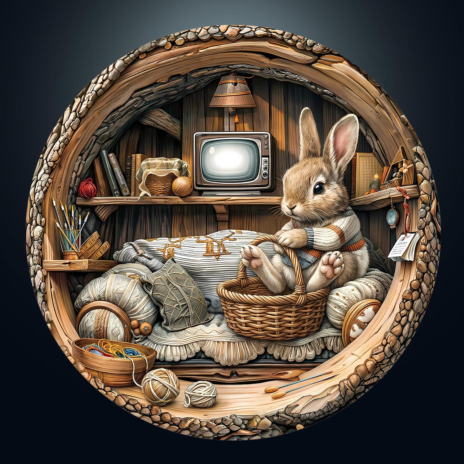 Jigsaw Puzzles for Adults 1000, Tree Hole Rabbit 1000 Piece Jigsaw Puzzle, 67.5 x 67.5cm Blue Card Round Flat Puzzle, Colorful Puzzles for Home Decor, Christmas & Birthday Gifts for Family Friends