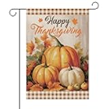 Thanksgiving Garden Flag, 12x18 Inch Double Sided Fall Garden Flag Buffalo Plaid Pumpkin Thanksgiving Yard Banner for Harvest Autumn Outside Porch Lawn Holiday