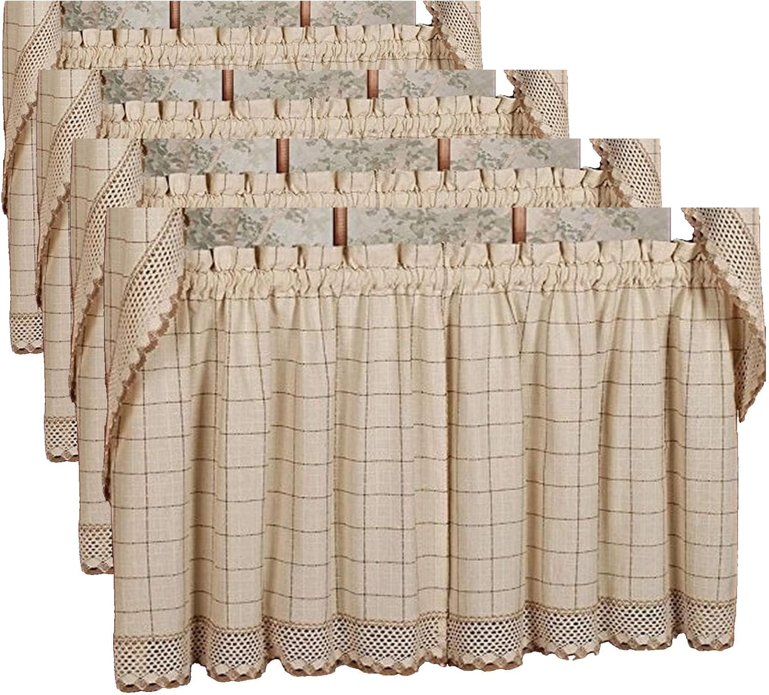 Sweet Home Collection Adirondack Cotton Kitchen Window Curtains Pair, 36" Tier, Toast (Pack of 4)