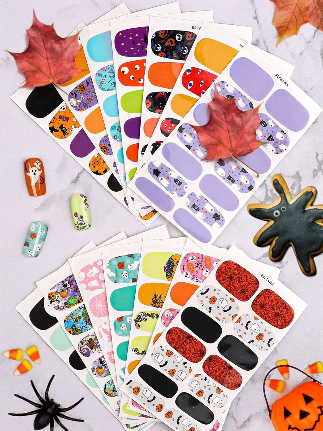 EBANKU 14 Sheets Halloween Full Wrap Adhesive Nail Polish Stickers, Cute Ghost Pumpkin Witch Nail Polish Strips Wraps for Girls Women : Beauty & Personal Care