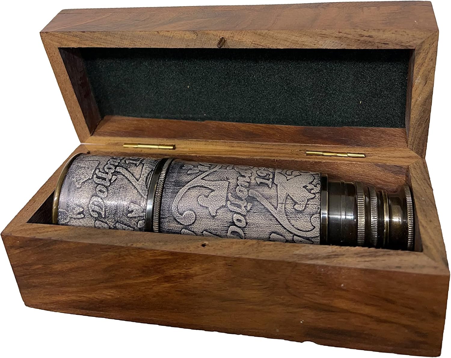 DOLLOND London Brass Maritime Vintage Telescope, Nautical Spyglass Antique Mounted Solid Brass 15 Inch Pirate Telescope with Wooden Box.