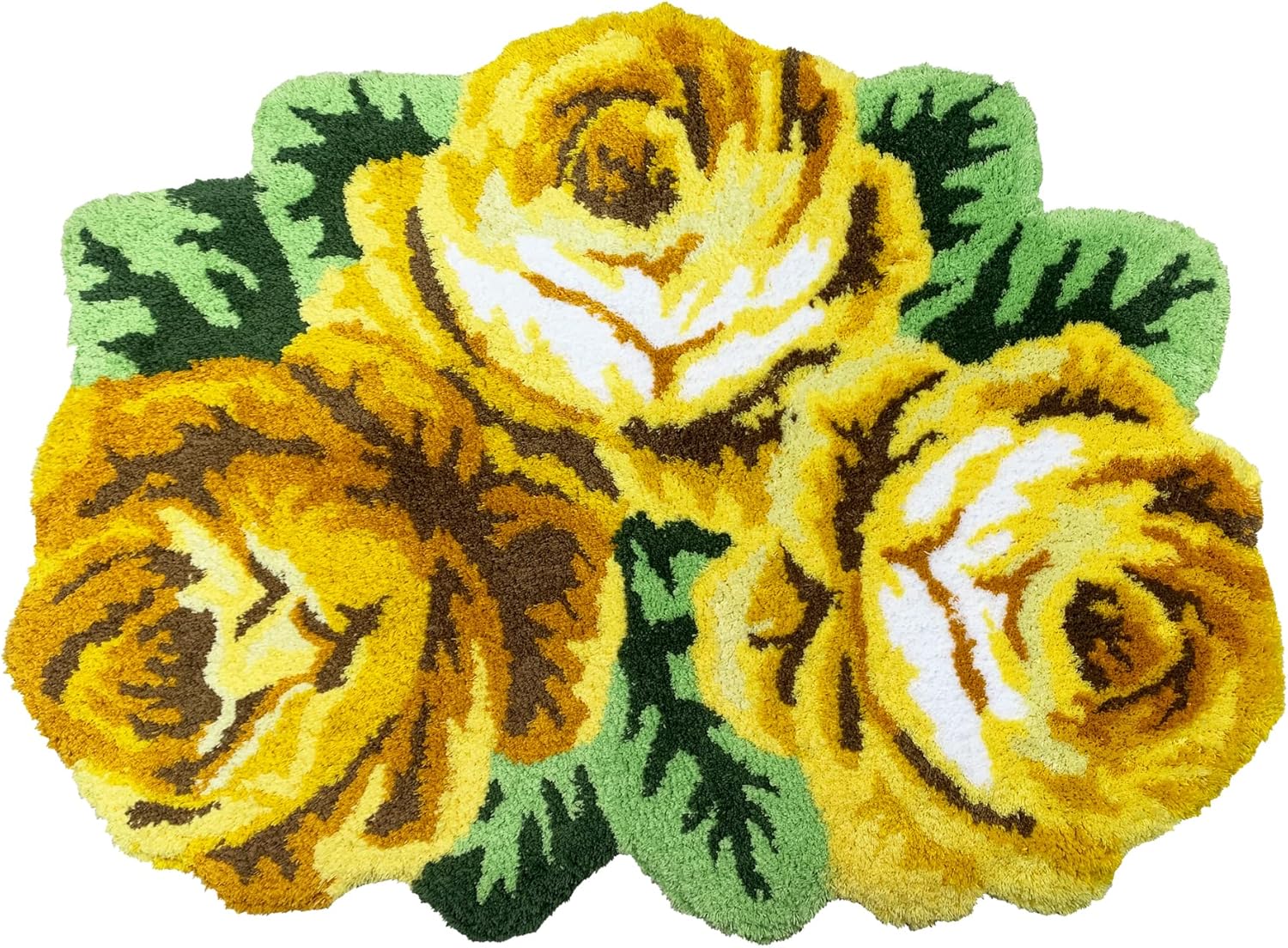 ABREEZE Handmade Rose Farmhouse Area Rugs Bedroom/Living Room/Bathroom/Kitchen Home Decor Carpet Washable Non-Slip Mat Indoor and Outdoor Welcome Rug Yellow
