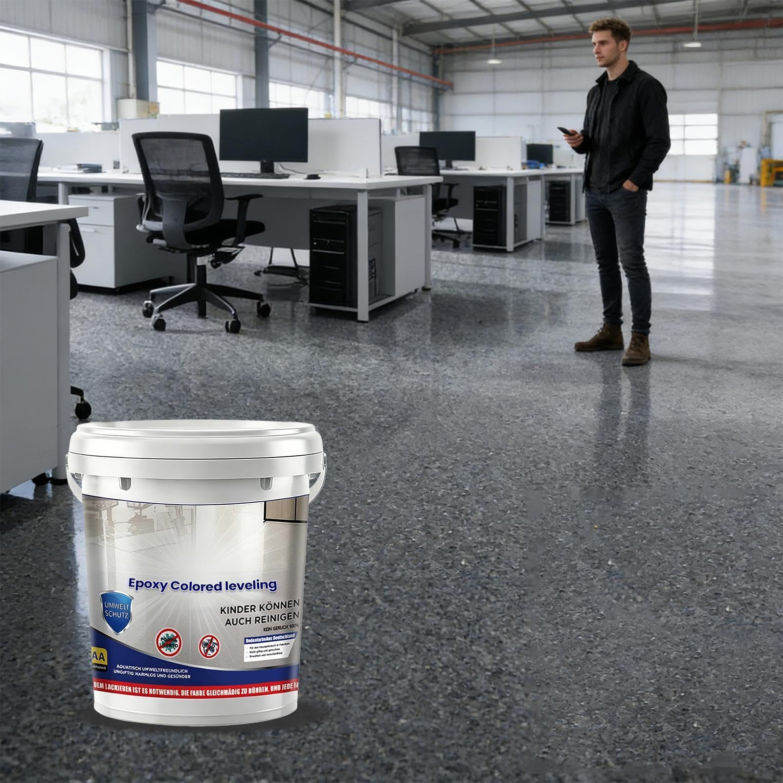 Confezione da 2 rivestimenti epossidici per pavimenti, formula autolivellante da 500 ml, resistente all'usura | Autolivellante offre marmo lucido, impermeabile e antiscivolo, per bagni, case e uso interno ed esterno