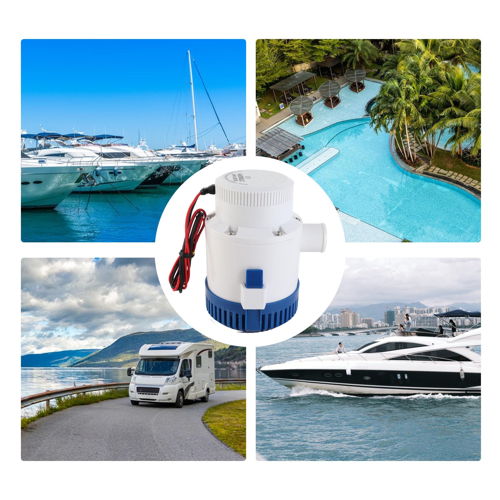 Pompa di Sentina 24 V 3700 GPH - Pompa di Sentina Elettrica per Impianti Idraulici Marini con Prevenzione del Surriscaldamento, Bassa rumorosità e Prestazioni Efficienti per Barche e -