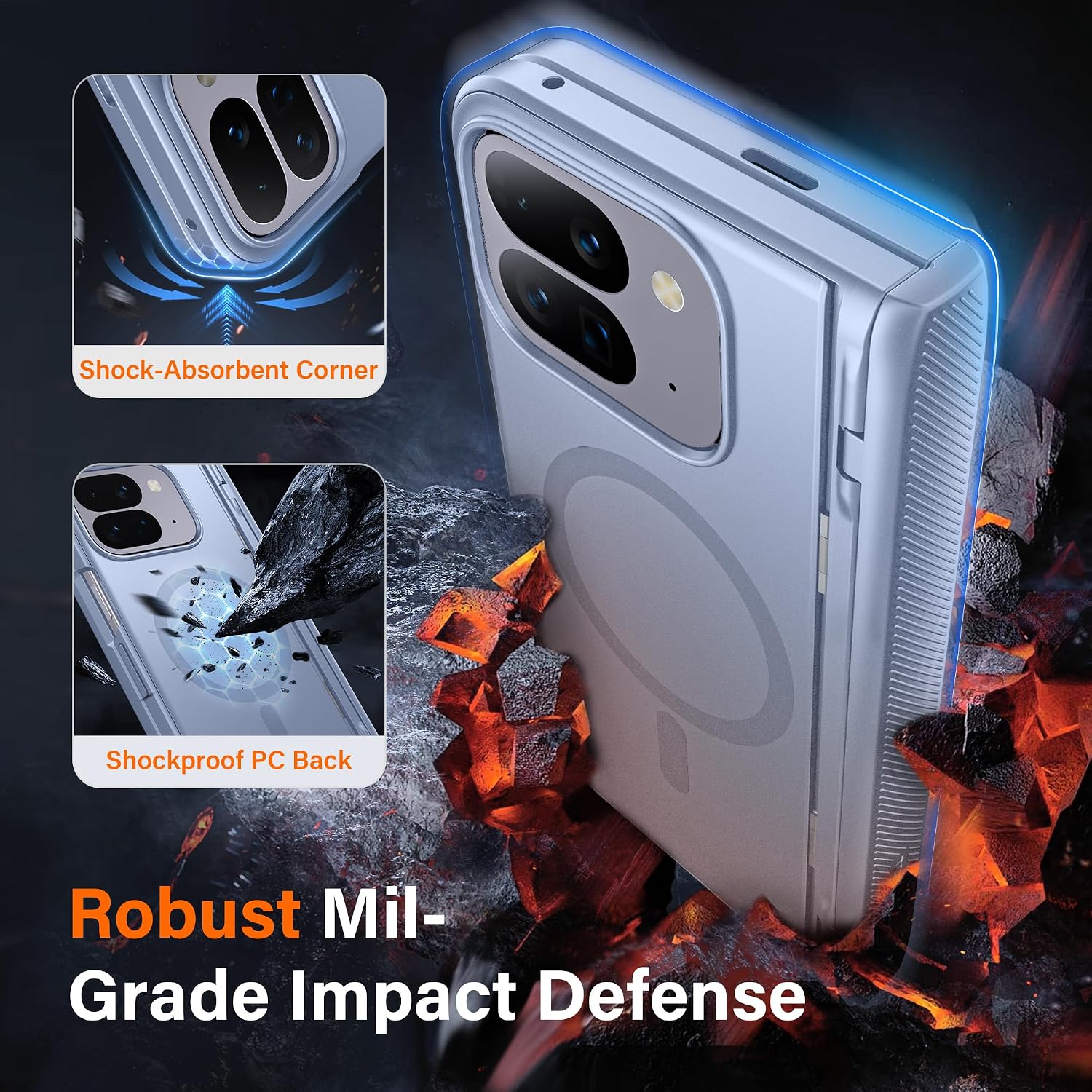 TONGATE Magnetic for Pixel 10 Pro Fold Case with Glass Screen Protector, [Compatible with MagSafe] [Built in Kickstand & Hinge Cover] Rugged Phone Case for Google Pixel 10 Pro Fold 2025 8",Moonstone