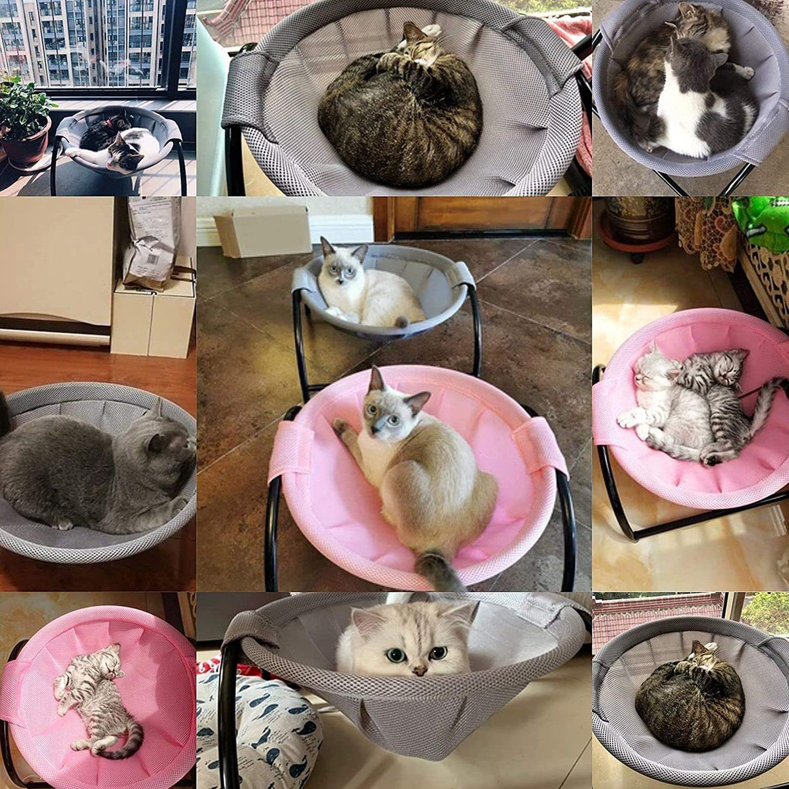 FLEXMAN Letto Sospeso per Gatti, Amaca per Gatti Morbida e Traspirante, 16,9X16,9X9,6 Pollici Letto per Animali Lavabile Staccabile per Gatti, Barboncini, Pomerania, Terrier (Gris)