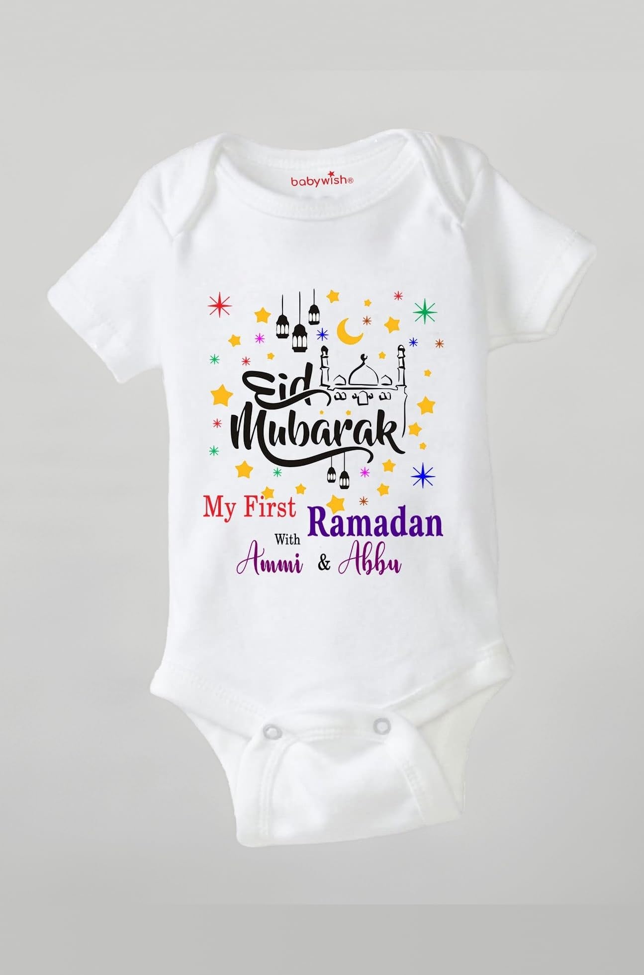 Festivals gifted to Baby Bodysuits Newborn Eid Romper Half Sleeve Envelope Neck Cute Outfit First Ramadan Ammi & Abbu