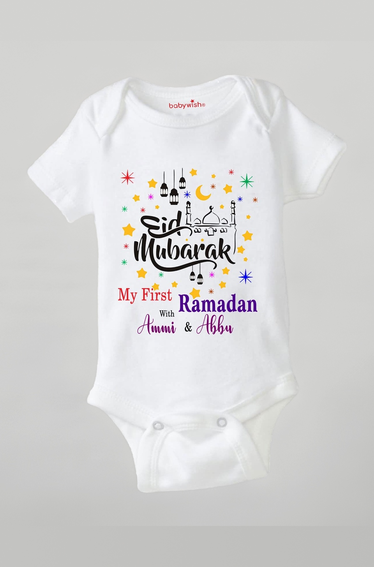 Festivals gifted to Baby Bodysuits Newborn Eid Romper Half Sleeve Envelope Neck Cute Outfit First Ramadan Ammi & Abbu