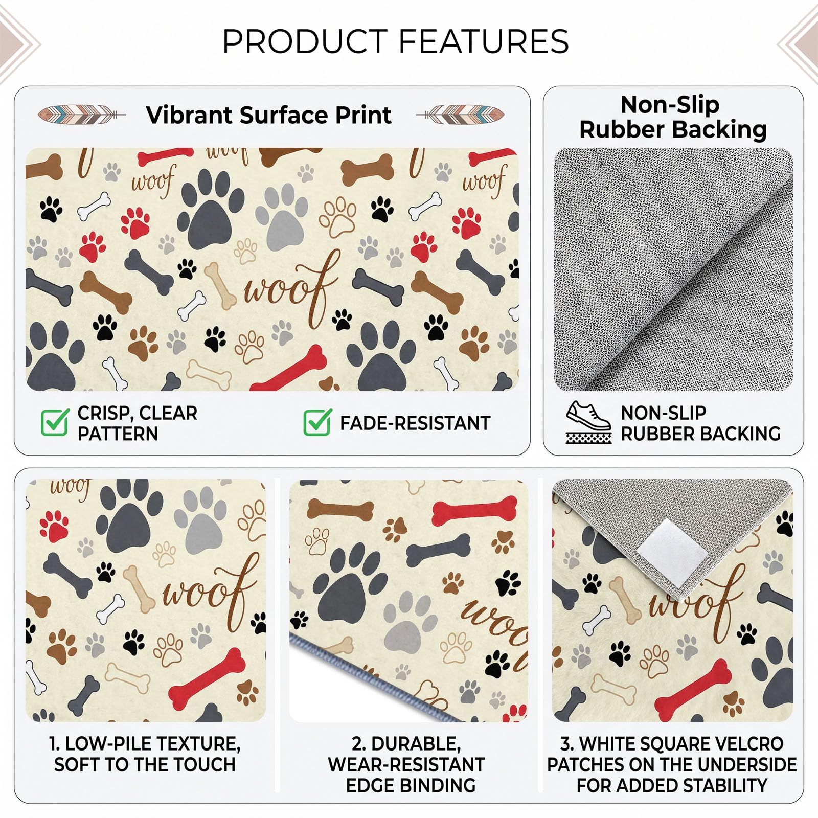 Generisch Hundepfotenabdruck Hundeknochen Waschbarer Teppich Wohnzimme 160x230 cm, Weich Kurzflor rutschfest Modern Lustig Cartoon Teppich für Schlafzimmer Esszimmer Büro