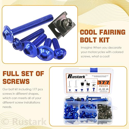 Miniatura 5 de Kit surtido de 177 piezas de tornillos universales de carenado para motocicleta, kit surtido de sujetadores de pernos de metal M5 M6 para parabrisas