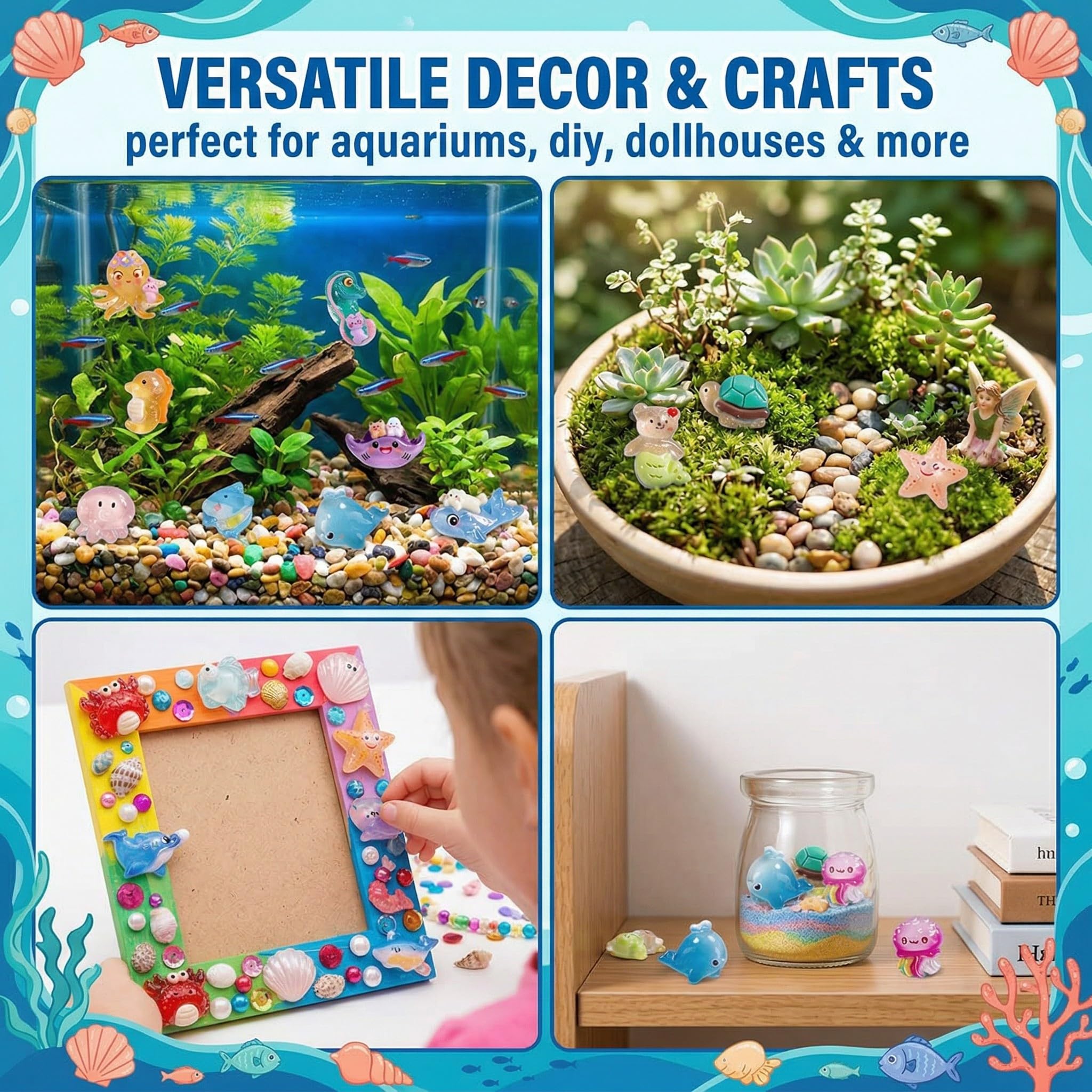30 Pezzi Mini Statuette Oceano, Minuscole Pesci Finti per Acquario, Animali Marini, in Resina, Oceano, Animali, per Giardini Paesaggistici in Miniatura, Bonsai, Piscine e Acquari