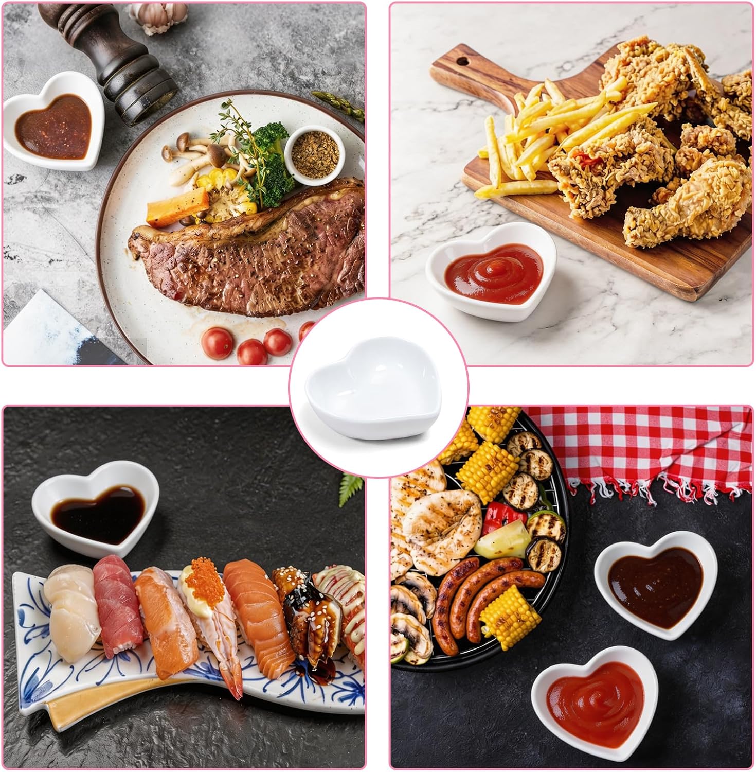 10 Piece Serving Platter Set, Heart Shaped Ceramic Sauce Dishes