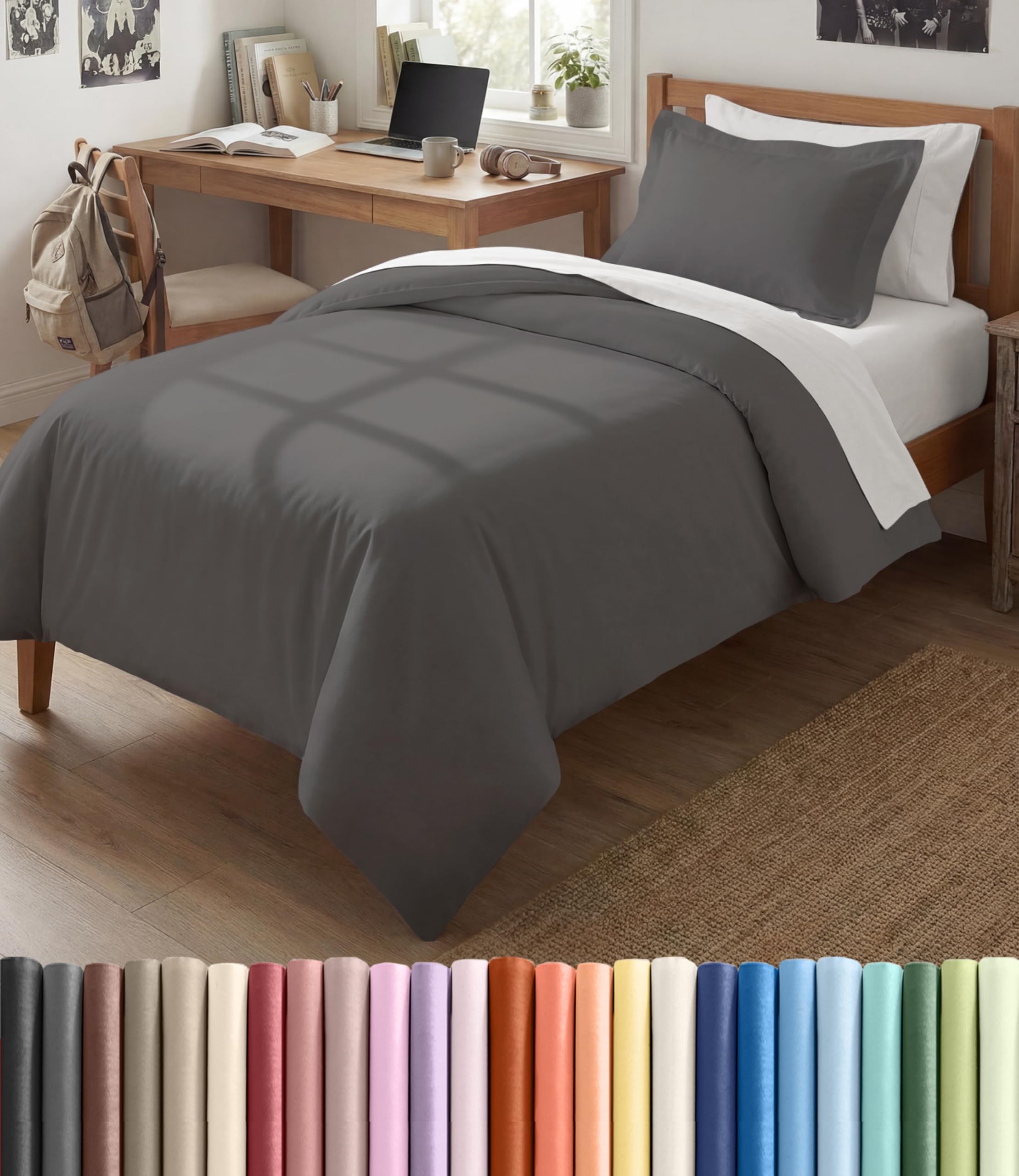 Duvet Cover Twin/Twin XL - 2 Piece Set, College Dorm Room - Dark Grey