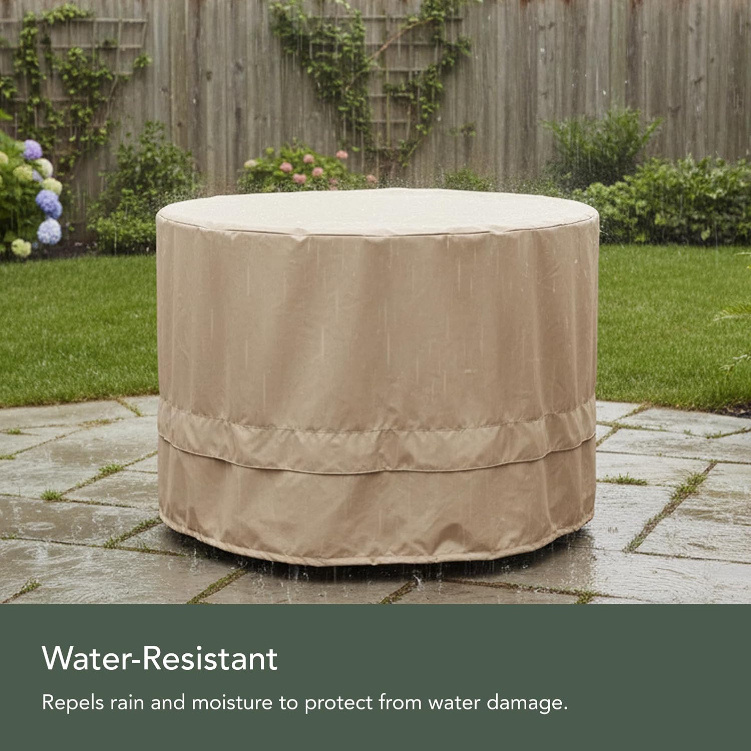 Covermates Ultima Round Fire Pit Cover – Waterproof Heavy-Duty Outdoor Protection with Ripstop Polyester, Mesh Air Vents & Secure Buckle Straps, Round 54DIAMETER x 25H, Ripstop Tan
