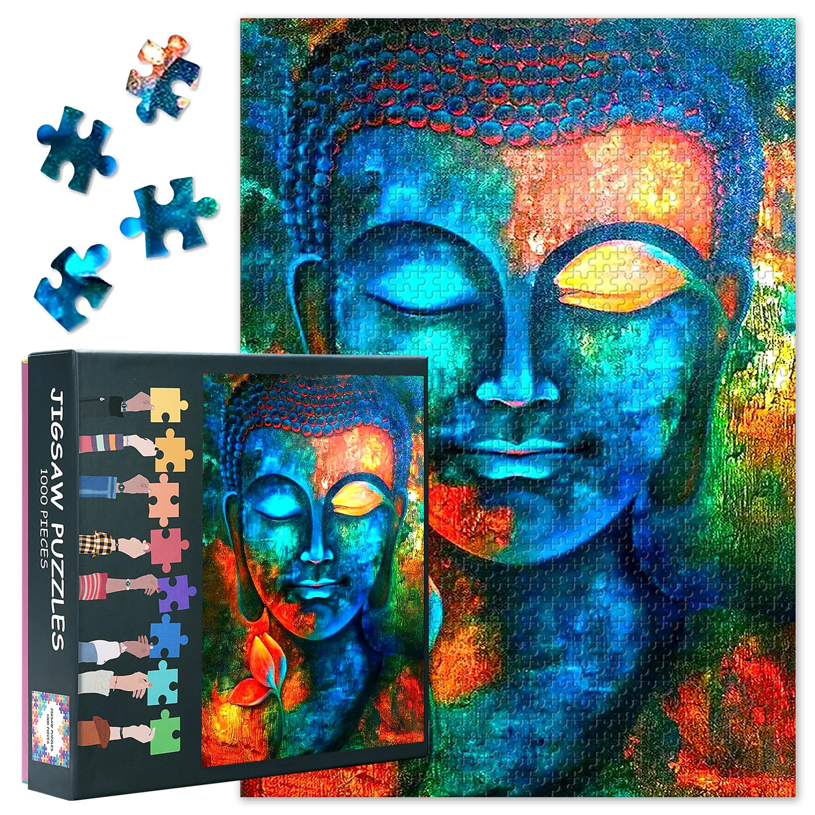 Indigo Blue Buddha with Lotus 1000-Piece Jigsaw Puzzle for Adults -Buddha Head 50x70cm Collectible Mythical Art, Challenging Wall Decor for Home & Sophisticated Gifts