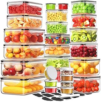 54 PCS Food Storage Containers with Lids Airtight (27 Lids &27 Containers) Leakproof Meal-Prep Kitchen Organization,Stackable Containers for Food Plastic Microwave/Dishwasher Safe with Labels & Pen