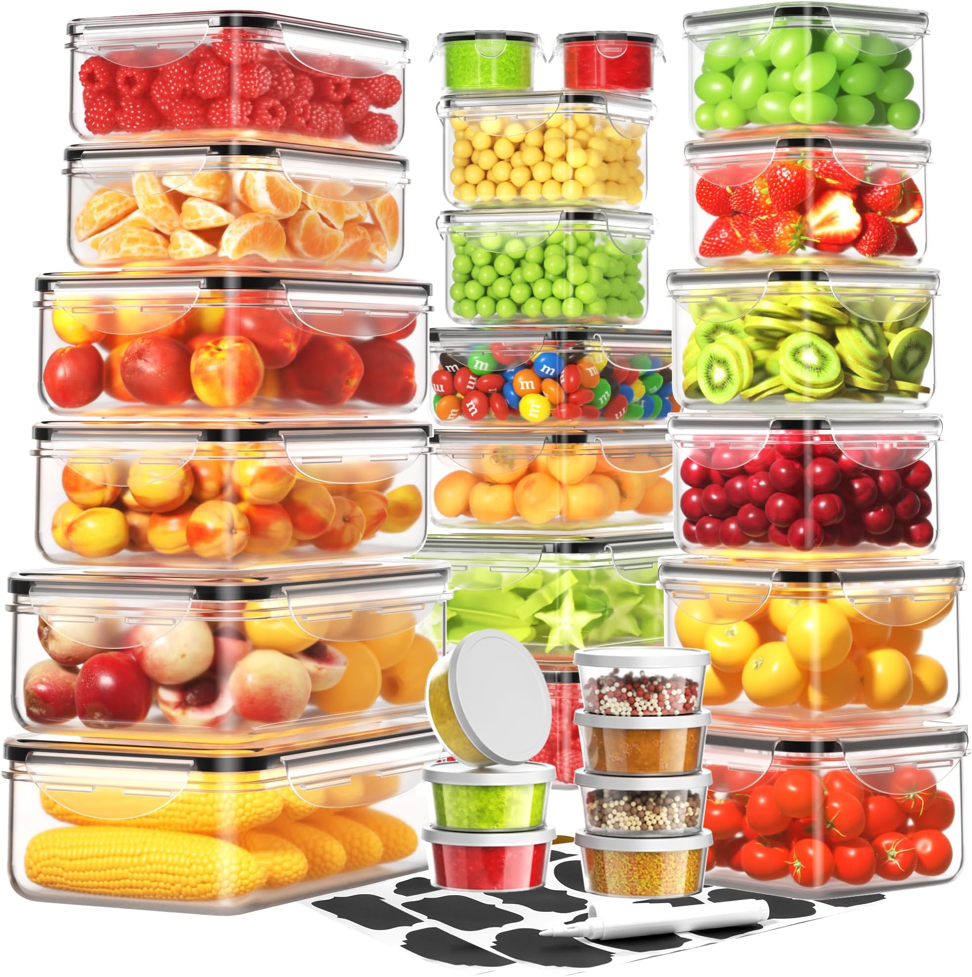 Food Storage Containers with Lids Airtight (27 Containers & 27 Lids) Leakproof Meal-Prep Kitchen Organization,Stackable Containers for Food Plastic Microwave/Dishwasher Safe with Labels & Pen