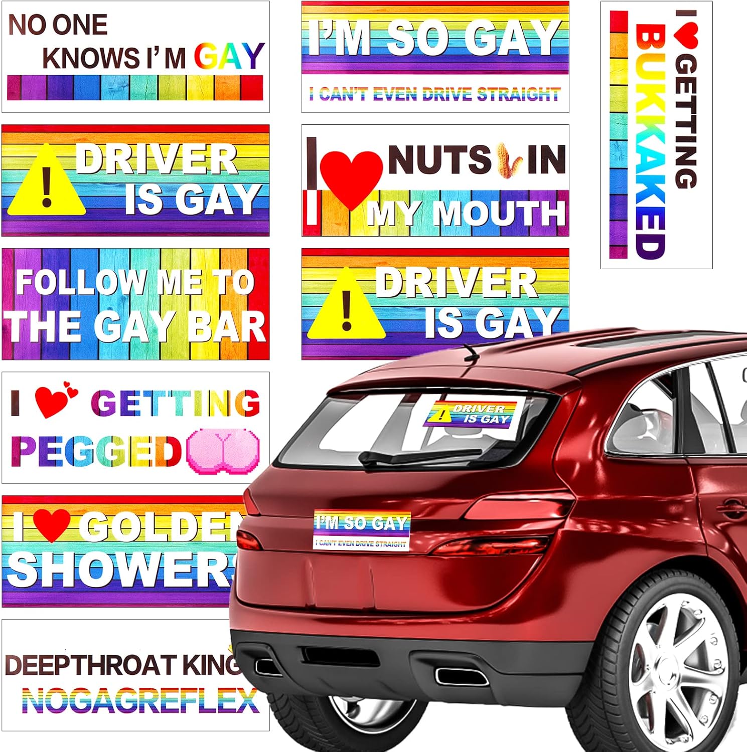 TIESOME Funny Prank Car Stickers, 10 Pieces Funny Gay