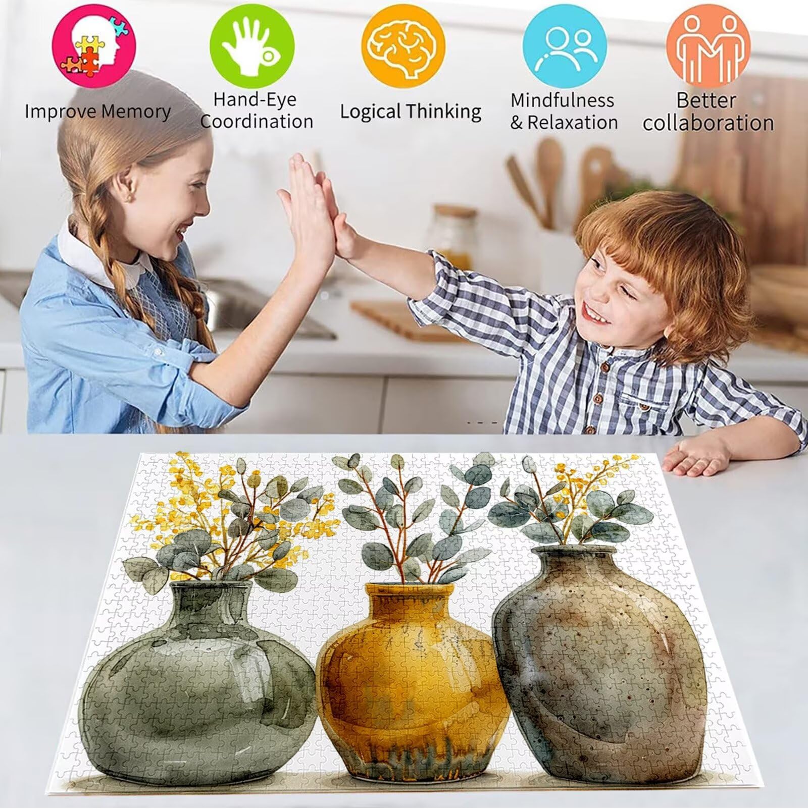 Puzzle 2000 Teile Anlage Puzzle Erwachsene, Holzpuzzle für Erwachsene und Teenager, Klassische Puzzles Vase Jigsaw Puzzles, DIY Groß Puzzelmatten 100x70cm, Wand Dekor oder Weihnachten Geschenk H-3056