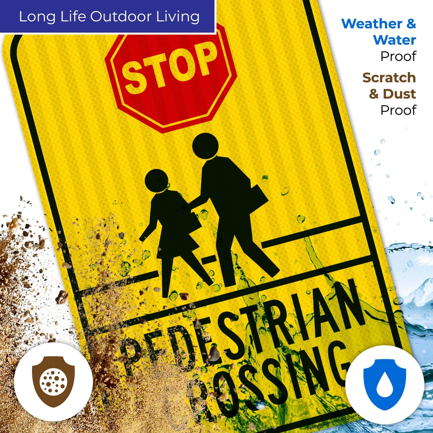 Stop Pedestrian Crossing Sign, 12x18 Inches, 3M EGP Reflective .063 Aluminum, Fade Resistant, Easy Mounting, Indoor/Outdoor Use, Made in USA