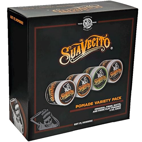Suavecito Pomada Variedad 4 Pack (OG, Firme (Fuerte), Mate, Pomadas de arcilla) Fijación durante todo el día para todos los estilos de cabello